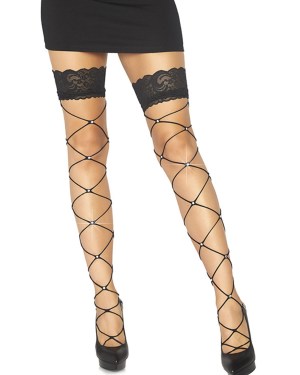 Crystalized Fishnet lace Thigh Highs